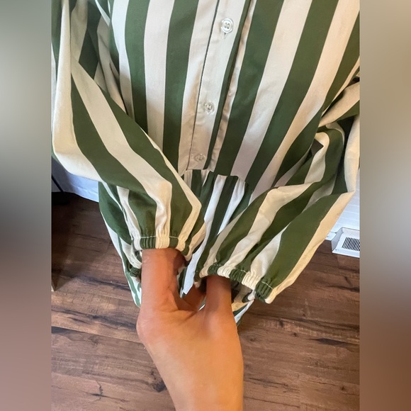 Rachel Zoe Cotton Green and White Striped Midi Dress Size Medium - Picture 3 of 7